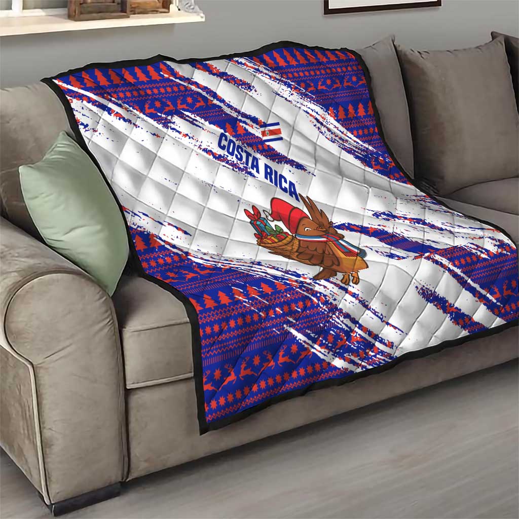 Costa Rica Christmas Quilt with Holiday Bird Gifts Red Blue Pattern and National Flag Design - Wonder Print Shop