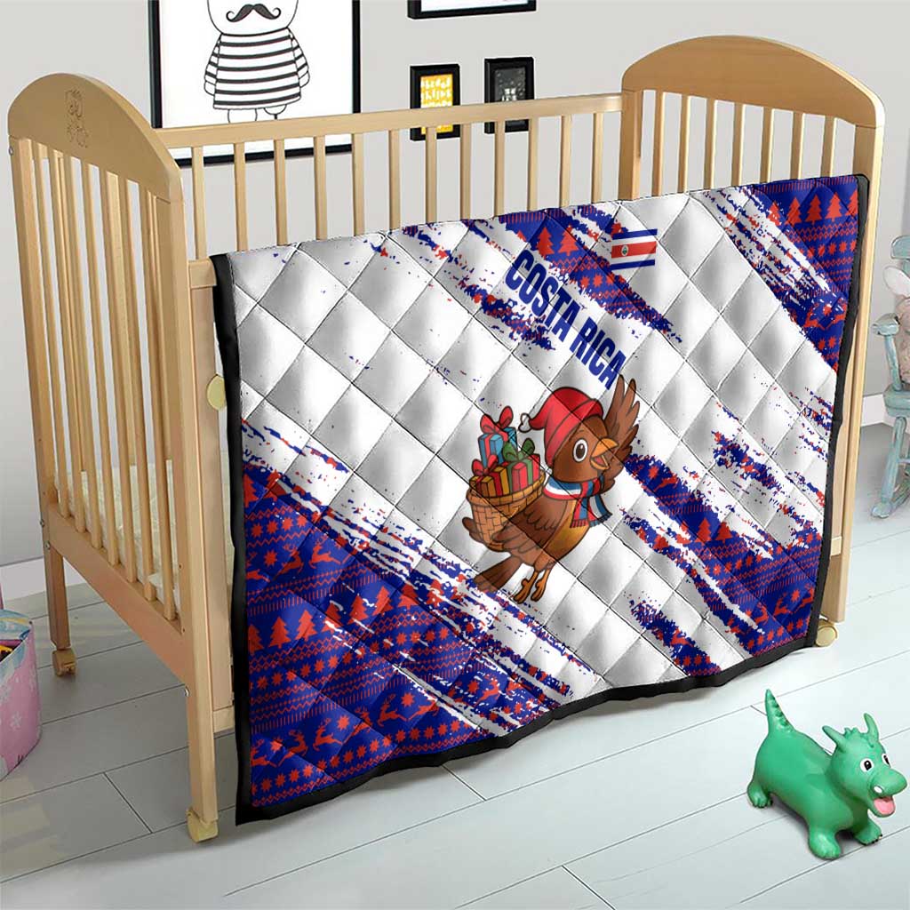 Costa Rica Christmas Quilt with Holiday Bird Gifts Red Blue Pattern and National Flag Design - Wonder Print Shop