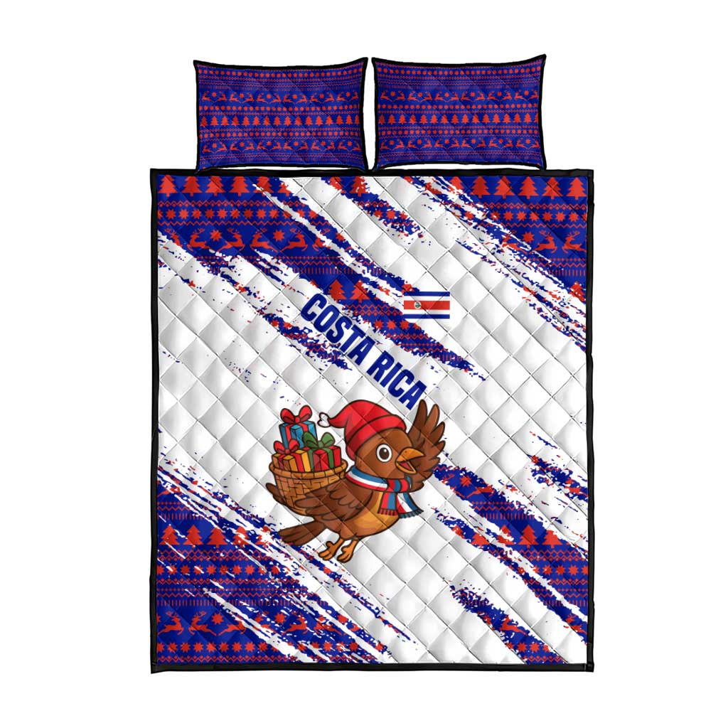 Costa Rica Christmas Quilt Bed Set with Holiday Bird Gifts Red Blue Pattern and National Flag Design - Wonder Print Shop