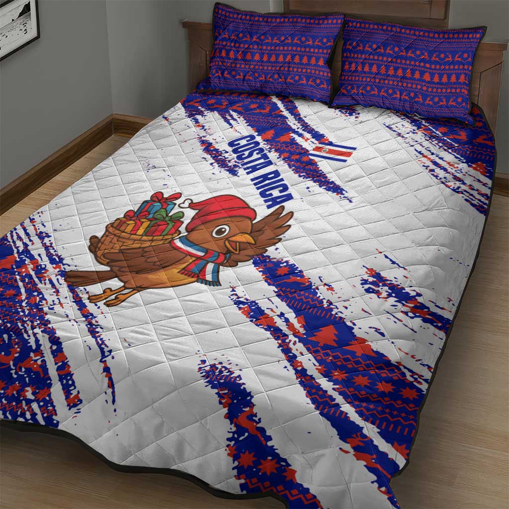 Costa Rica Christmas Quilt Bed Set with Holiday Bird Gifts Red Blue Pattern and National Flag Design - Wonder Print Shop