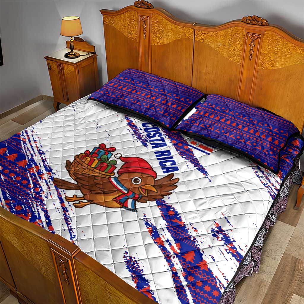 Costa Rica Christmas Quilt Bed Set with Holiday Bird Gifts Red Blue Pattern and National Flag Design - Wonder Print Shop