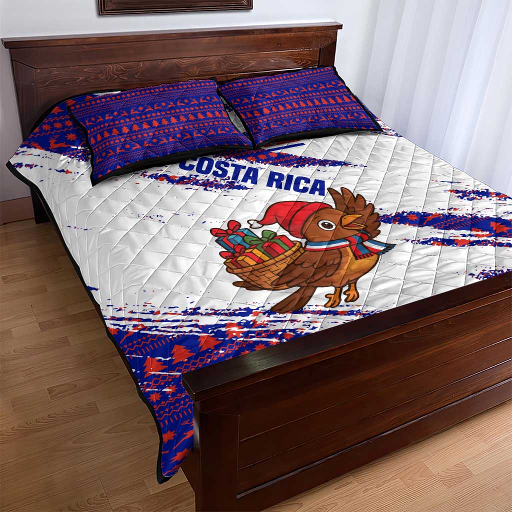 Costa Rica Christmas Quilt Bed Set with Holiday Bird Gifts Red Blue Pattern and National Flag Design - Wonder Print Shop