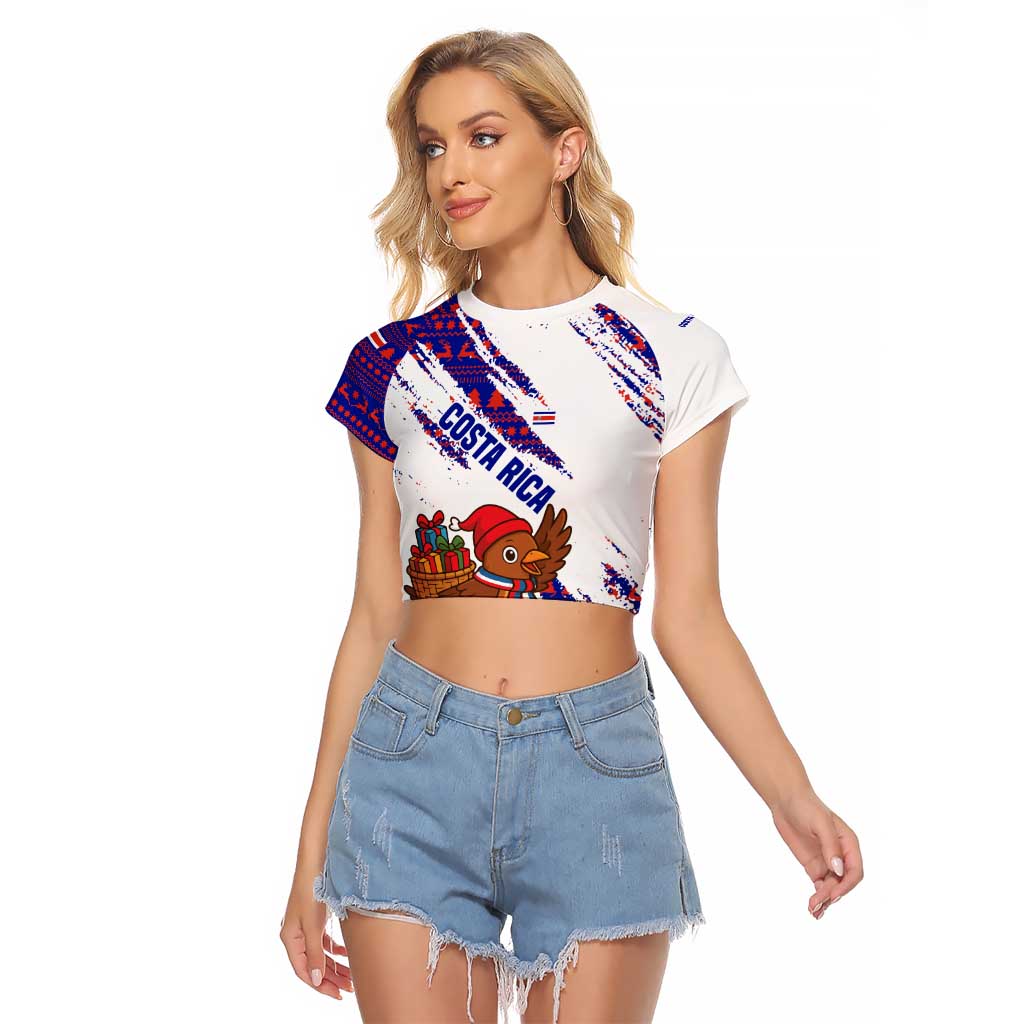 Costa Rica Christmas Raglan Cropped T Shirt with Holiday Bird Gifts Red Blue Pattern and National Flag Design - Wonder Print Shop