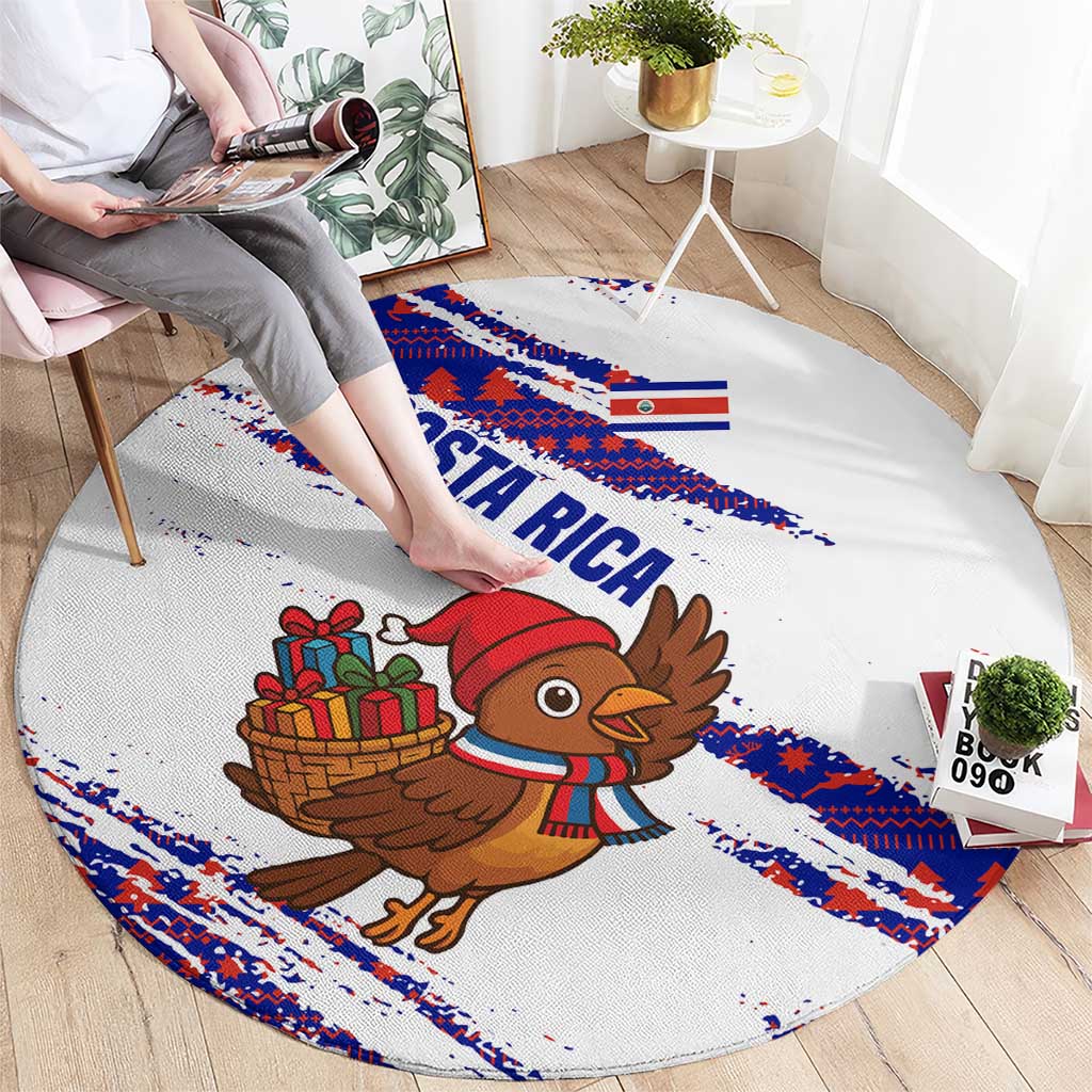 Costa Rica Christmas Round Carpet with Holiday Bird Gifts Red Blue Pattern and National Flag Design - Wonder Print Shop
