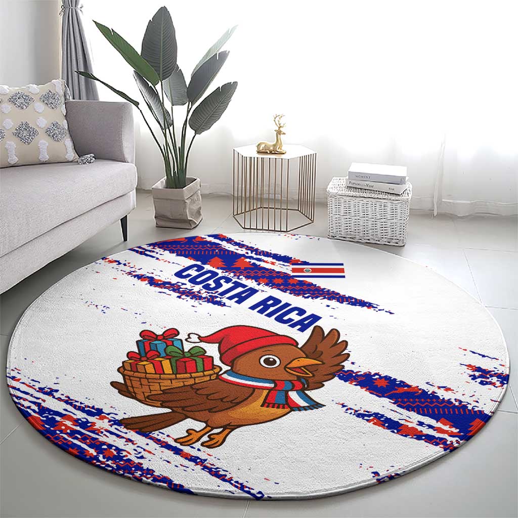 Costa Rica Christmas Round Carpet with Holiday Bird Gifts Red Blue Pattern and National Flag Design - Wonder Print Shop