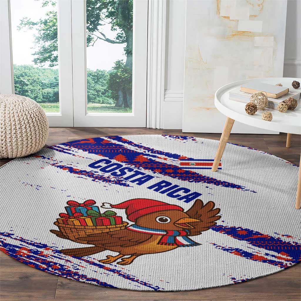 Costa Rica Christmas Round Carpet with Holiday Bird Gifts Red Blue Pattern and National Flag Design - Wonder Print Shop