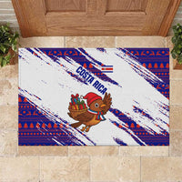 Costa Rica Christmas Rubber Doormat with Holiday Bird Gifts Red Blue Pattern and National Flag Design - Wonder Print Shop