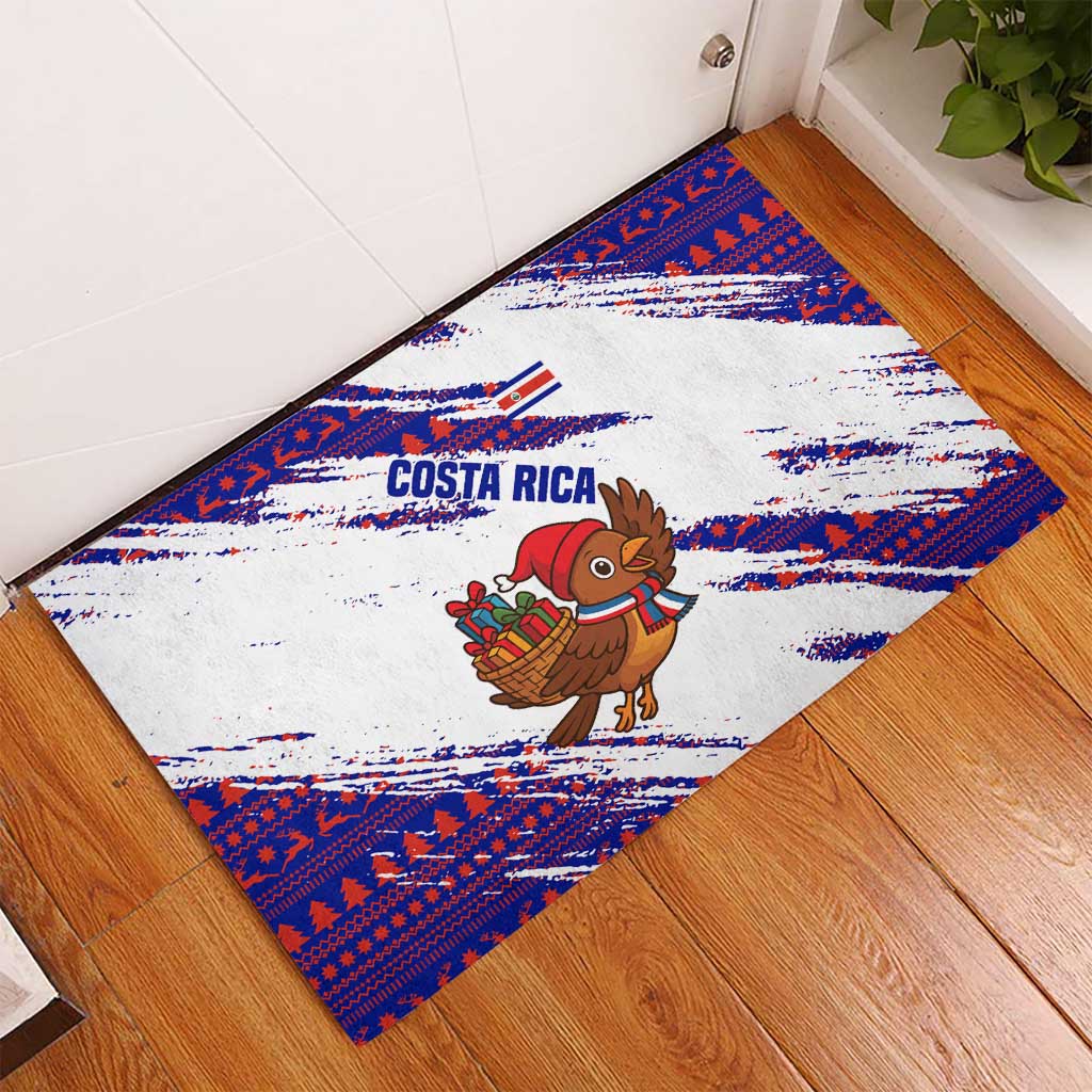 Costa Rica Christmas Rubber Doormat with Holiday Bird Gifts Red Blue Pattern and National Flag Design - Wonder Print Shop