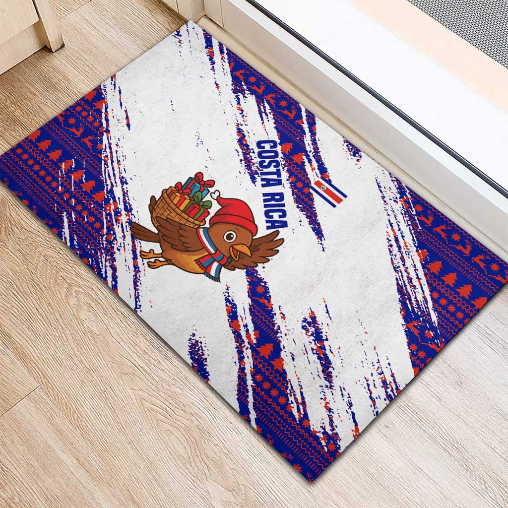 Costa Rica Christmas Rubber Doormat with Holiday Bird Gifts Red Blue Pattern and National Flag Design - Wonder Print Shop