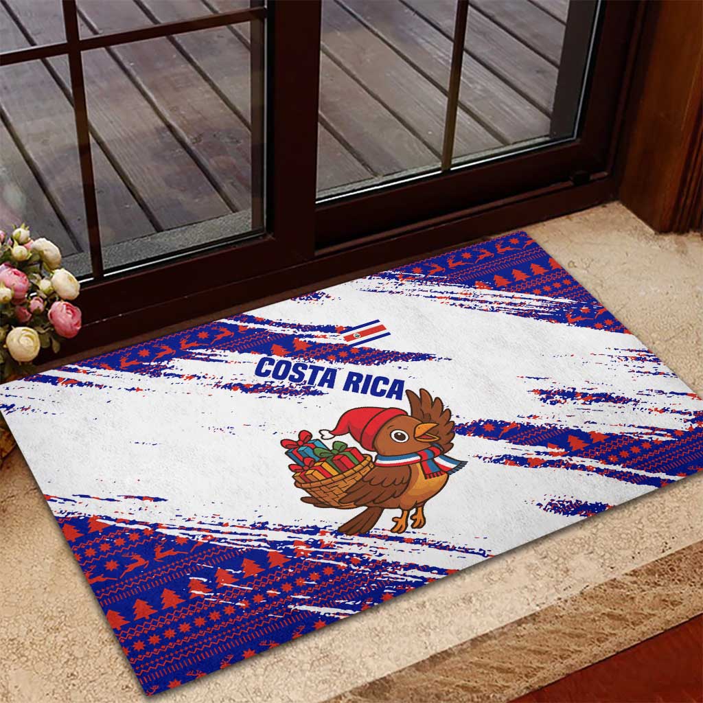 Costa Rica Christmas Rubber Doormat with Holiday Bird Gifts Red Blue Pattern and National Flag Design - Wonder Print Shop