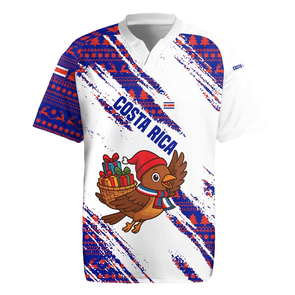 Costa Rica Christmas Rugby Jersey with Holiday Bird Gifts Red Blue Pattern and National Flag Design - Wonder Print Shop
