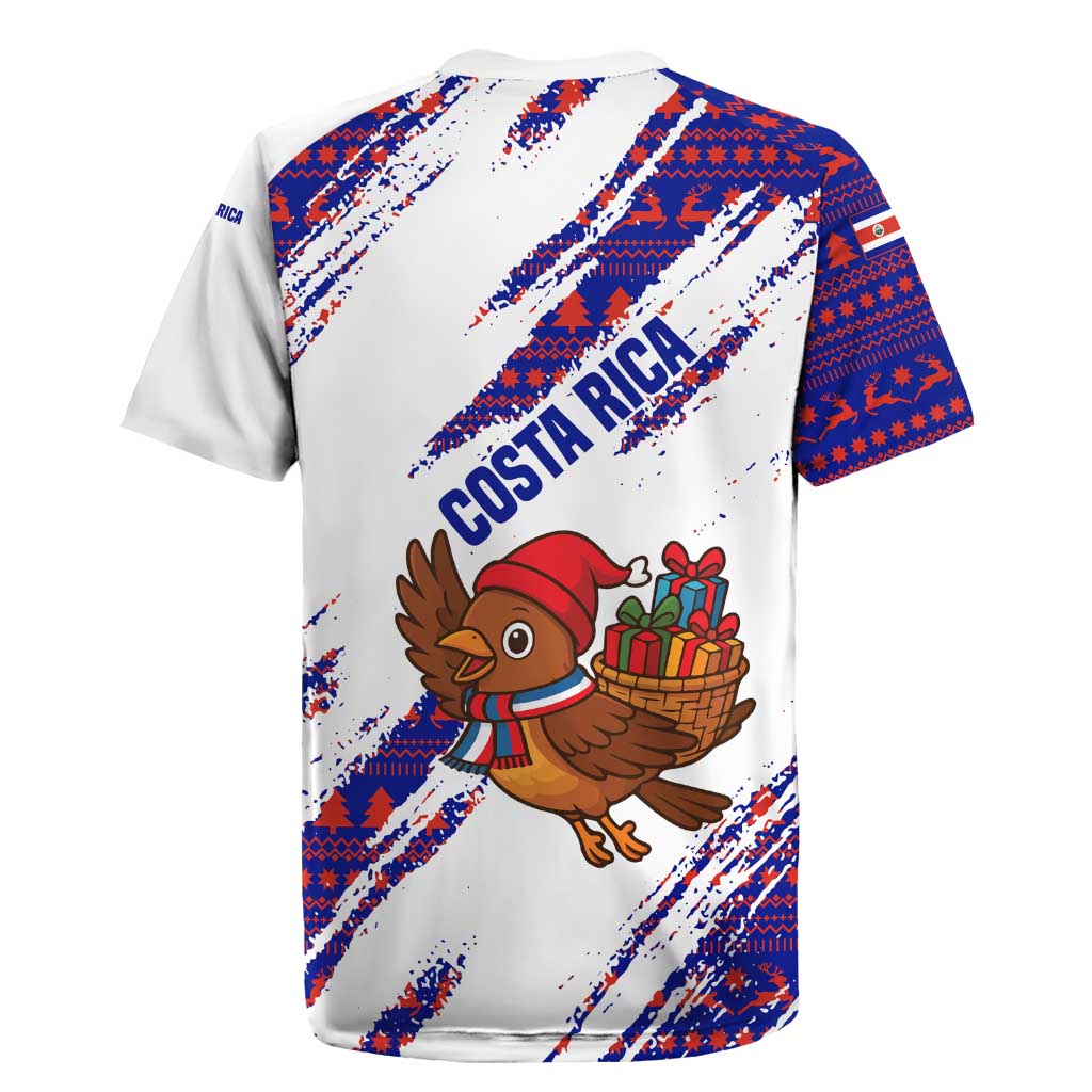 Costa Rica Christmas Rugby Jersey with Holiday Bird Gifts Red Blue Pattern and National Flag Design - Wonder Print Shop