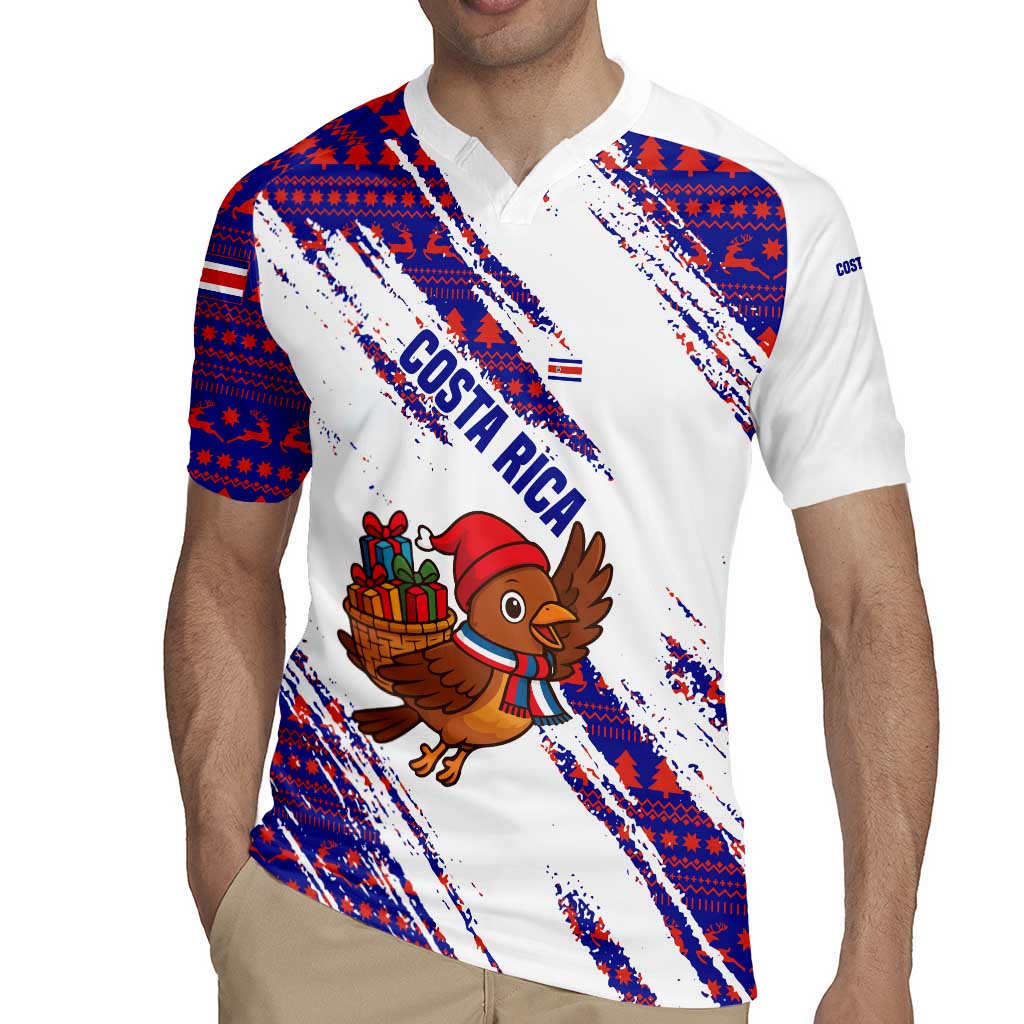 Costa Rica Christmas Rugby Jersey with Holiday Bird Gifts Red Blue Pattern and National Flag Design - Wonder Print Shop