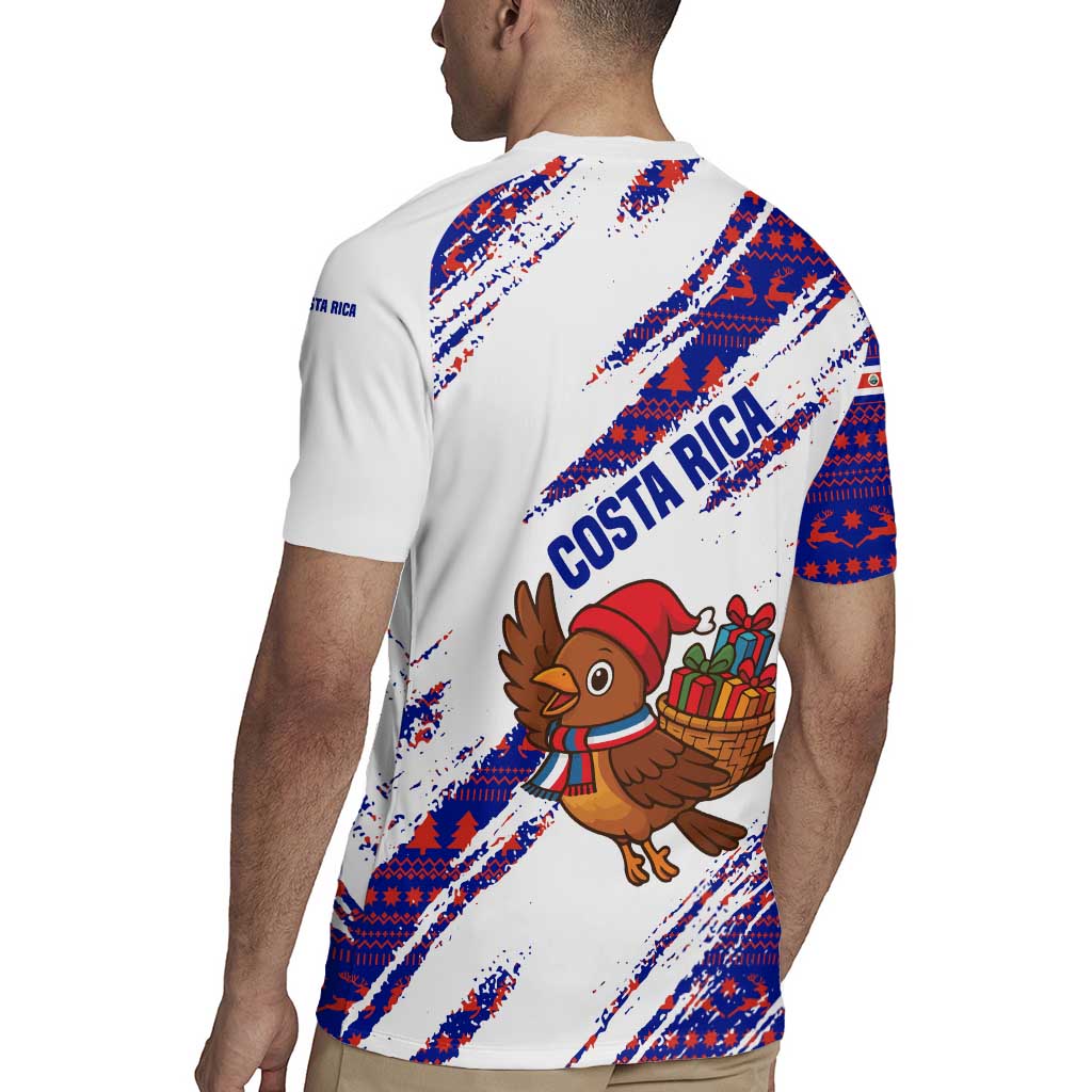 Costa Rica Christmas Rugby Jersey with Holiday Bird Gifts Red Blue Pattern and National Flag Design - Wonder Print Shop