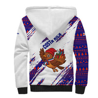 Costa Rica Christmas Sherpa Hoodie with Holiday Bird Gifts Red Blue Pattern and National Flag Design - Wonder Print Shop