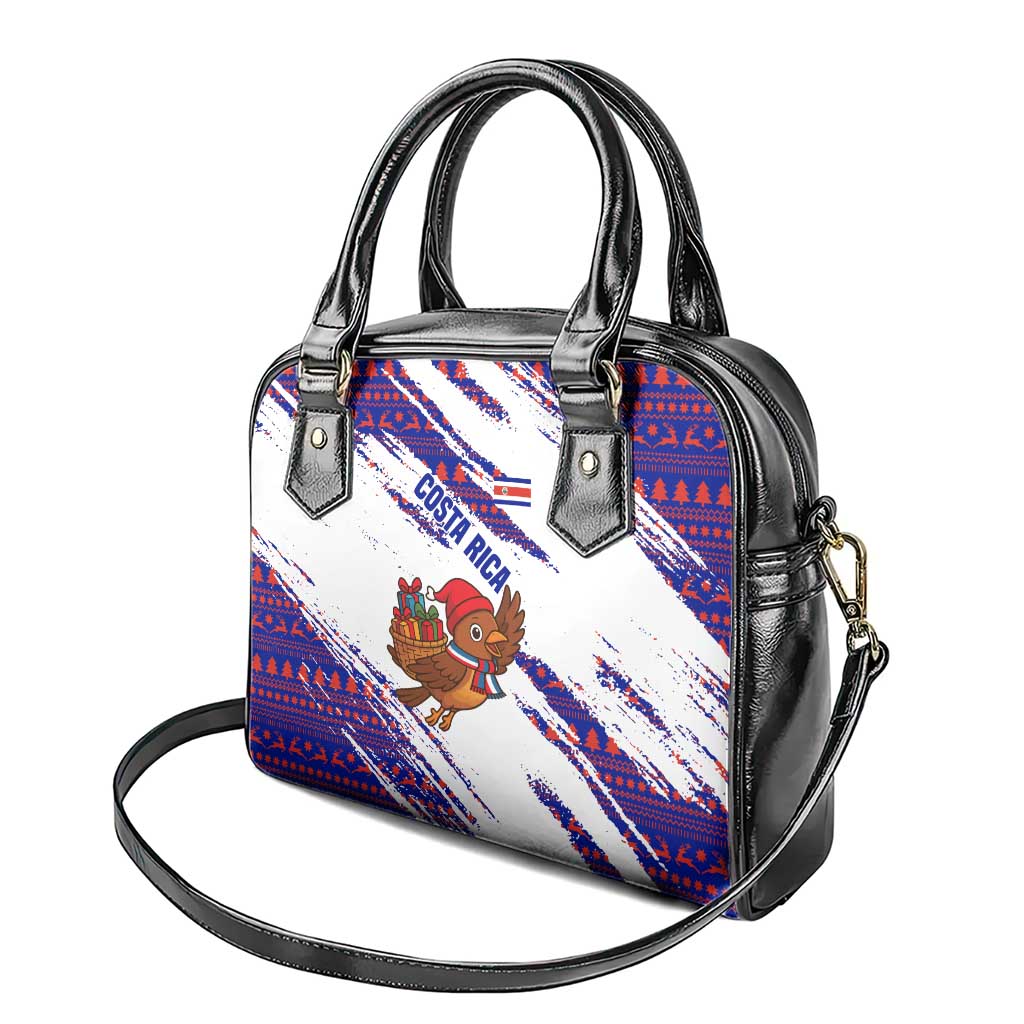 Costa Rica Christmas Shoulder Handbag with Holiday Bird Gifts Red Blue Pattern and National Flag Design - Wonder Print Shop