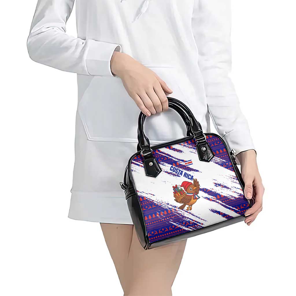 Costa Rica Christmas Shoulder Handbag with Holiday Bird Gifts Red Blue Pattern and National Flag Design - Wonder Print Shop