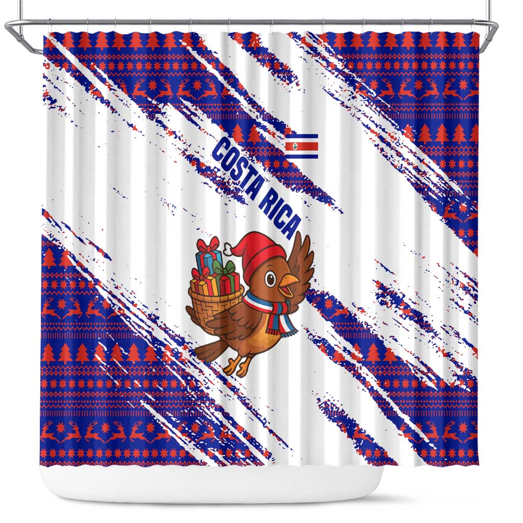Costa Rica Christmas Shower Curtain with Holiday Bird Gifts Red Blue Pattern and National Flag Design - Wonder Print Shop