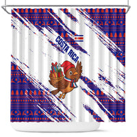 Costa Rica Christmas Shower Curtain with Holiday Bird Gifts Red Blue Pattern and National Flag Design - Wonder Print Shop