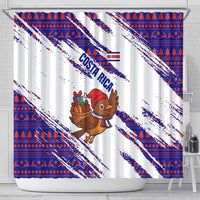 Costa Rica Christmas Shower Curtain with Holiday Bird Gifts Red Blue Pattern and National Flag Design - Wonder Print Shop