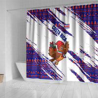 Costa Rica Christmas Shower Curtain with Holiday Bird Gifts Red Blue Pattern and National Flag Design - Wonder Print Shop