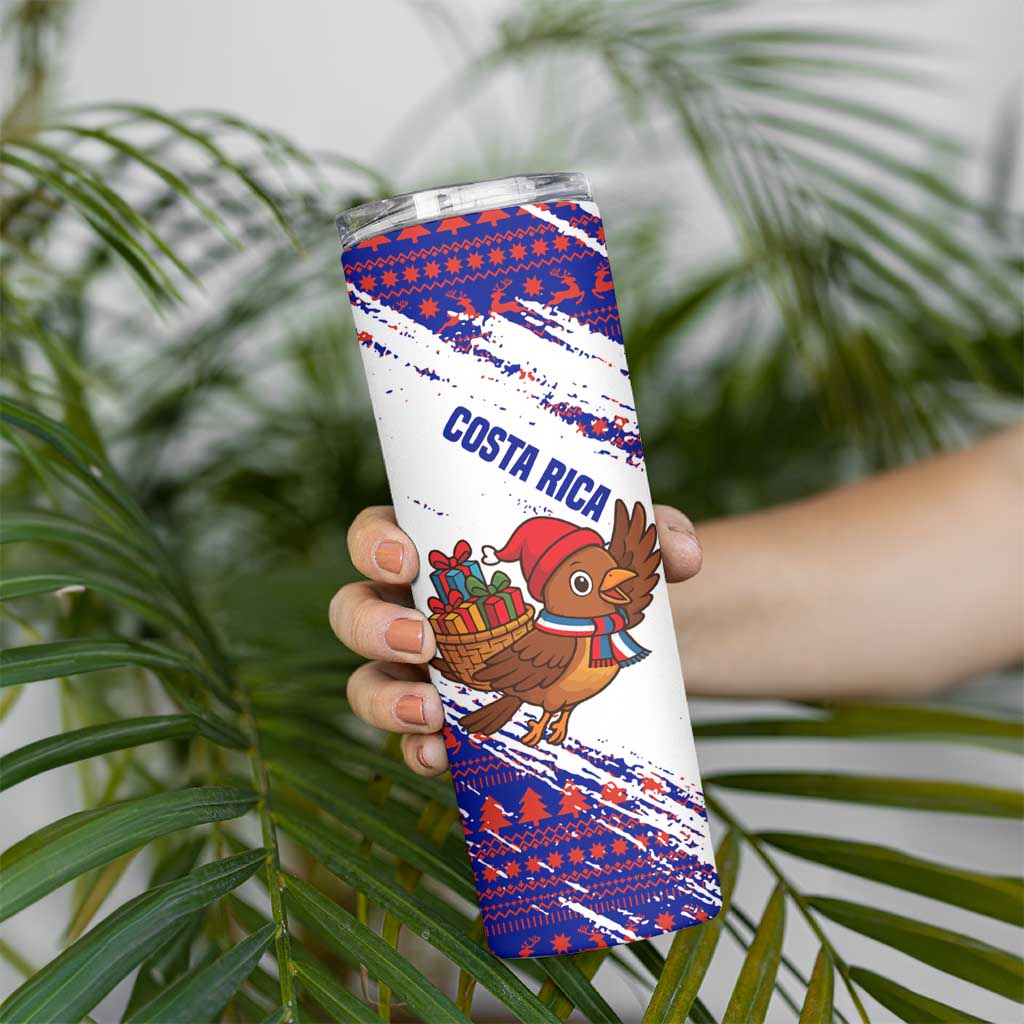 Costa Rica Christmas Skinny Tumbler with Holiday Bird Gifts Red Blue Pattern and National Flag Design - Wonder Print Shop