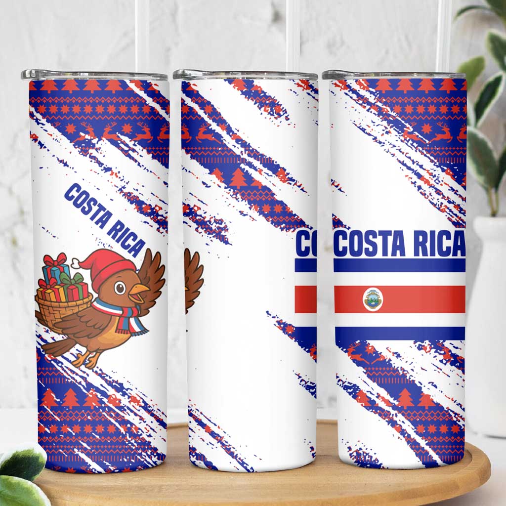 Costa Rica Christmas Skinny Tumbler with Holiday Bird Gifts Red Blue Pattern and National Flag Design - Wonder Print Shop