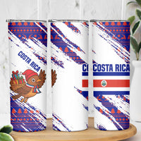 Costa Rica Christmas Skinny Tumbler with Holiday Bird Gifts Red Blue Pattern and National Flag Design - Wonder Print Shop