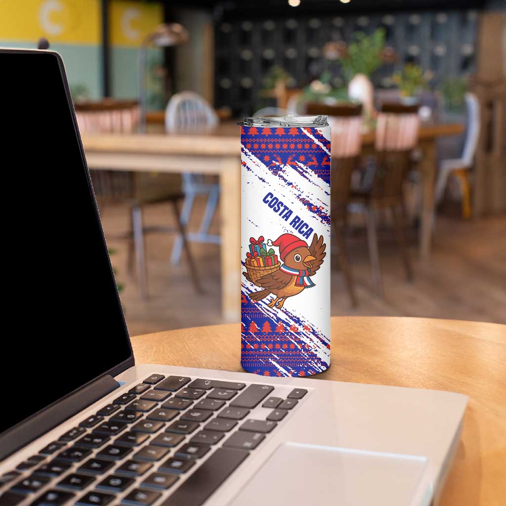 Costa Rica Christmas Skinny Tumbler with Holiday Bird Gifts Red Blue Pattern and National Flag Design - Wonder Print Shop