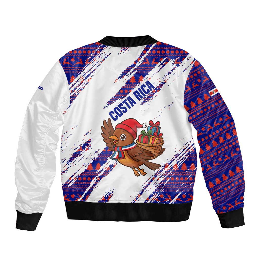 Costa Rica Christmas Sleeve Zip Bomber Jacket with Holiday Bird Gifts Red Blue Pattern and National Flag Design - Wonder Print Shop