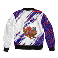 Costa Rica Christmas Sleeve Zip Bomber Jacket with Holiday Bird Gifts Red Blue Pattern and National Flag Design - Wonder Print Shop