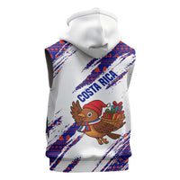 Costa Rica Christmas Sleeveless Hoodie with Holiday Bird Gifts Red Blue Pattern and National Flag Design - Wonder Print Shop