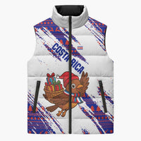 Costa Rica Christmas Sleeveless Puffer Jacket with Holiday Bird Gifts Red Blue Pattern and National Flag Design - Wonder Print Shop