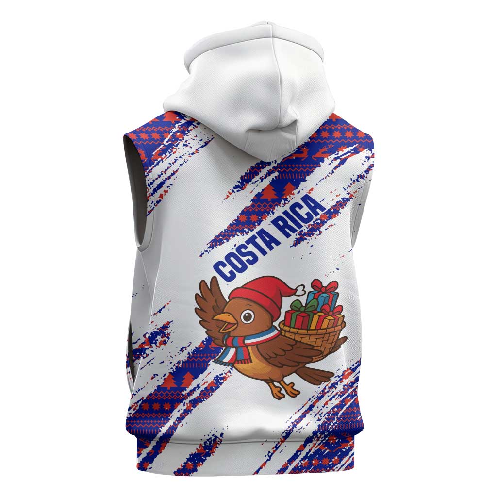 Costa Rica Christmas Sleeveless Zip Hoodie with Holiday Bird Gifts Red Blue Pattern and National Flag Design - Wonder Print Shop