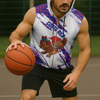 Costa Rica Christmas Sleeveless Zip Hoodie with Holiday Bird Gifts Red Blue Pattern and National Flag Design - Wonder Print Shop