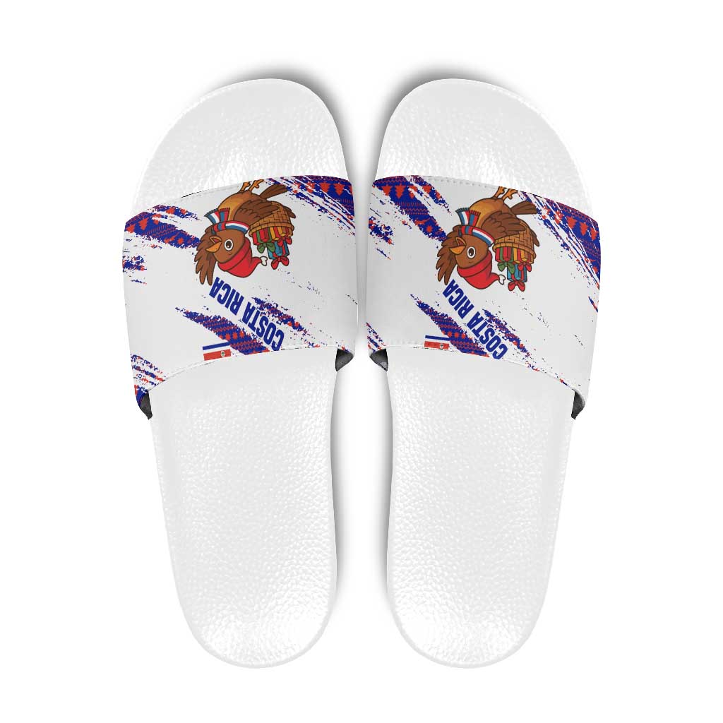 Costa Rica Christmas Slide Sandals with Holiday Bird Gifts Red Blue Pattern and National Flag Design - Wonder Print Shop