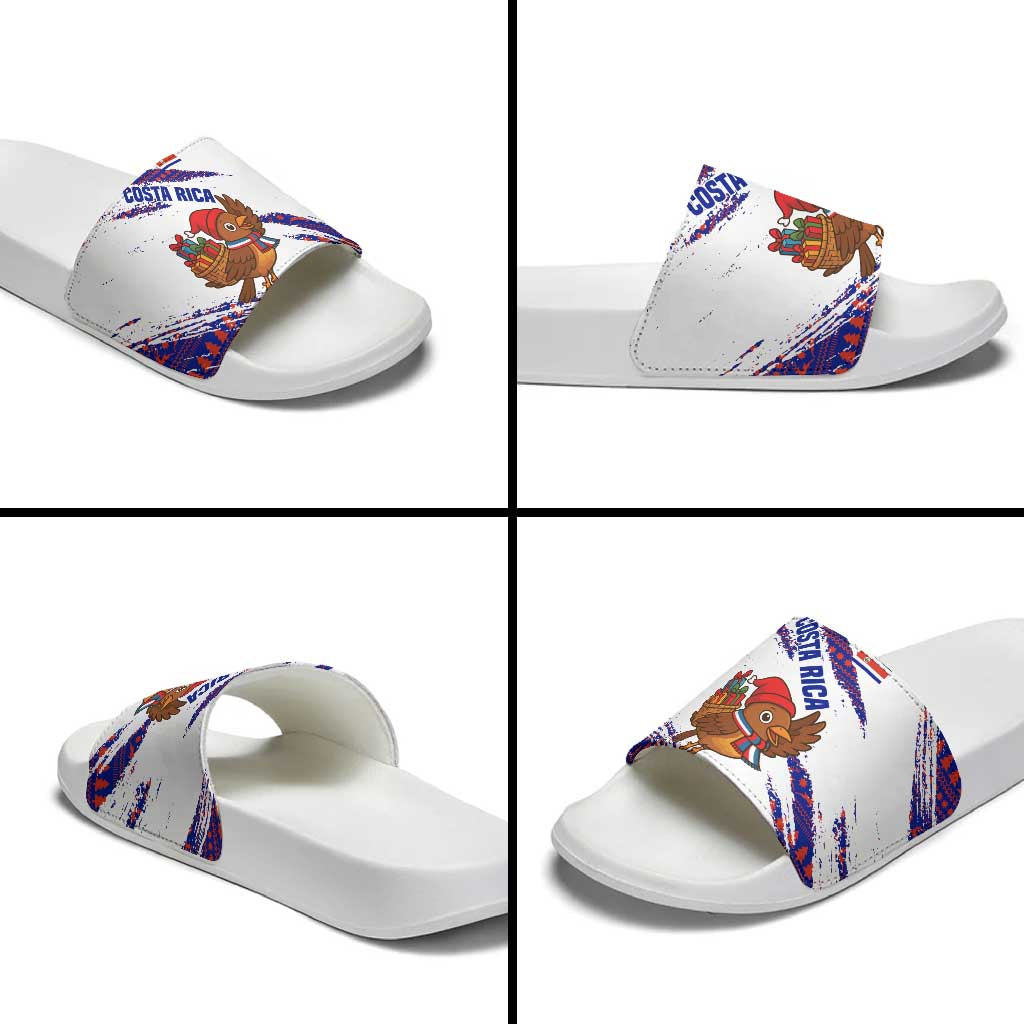 Costa Rica Christmas Slide Sandals with Holiday Bird Gifts Red Blue Pattern and National Flag Design - Wonder Print Shop