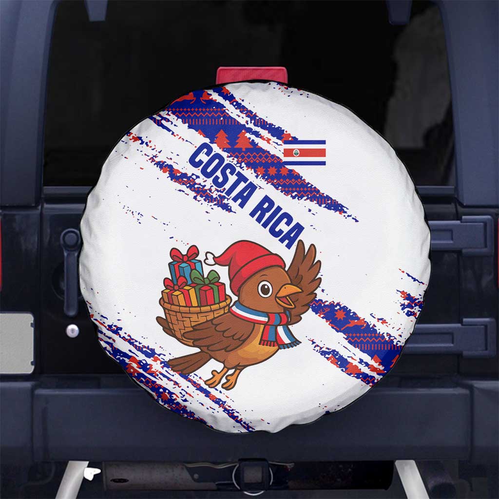 Costa Rica Christmas Spare Tire Cover with Holiday Bird Gifts Red Blue Pattern and National Flag Design - Wonder Print Shop