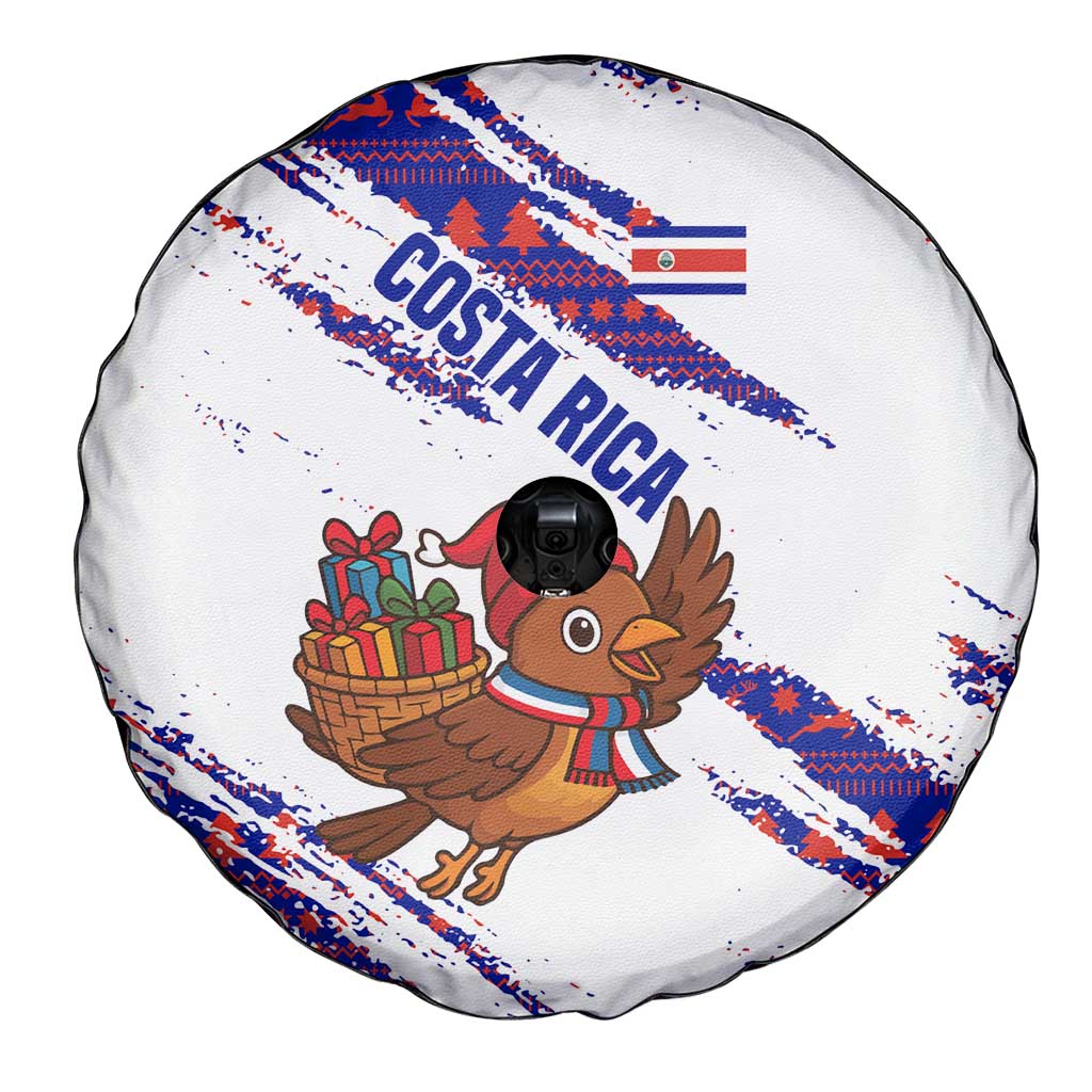 Costa Rica Christmas Spare Tire Cover with Holiday Bird Gifts Red Blue Pattern and National Flag Design - Wonder Print Shop