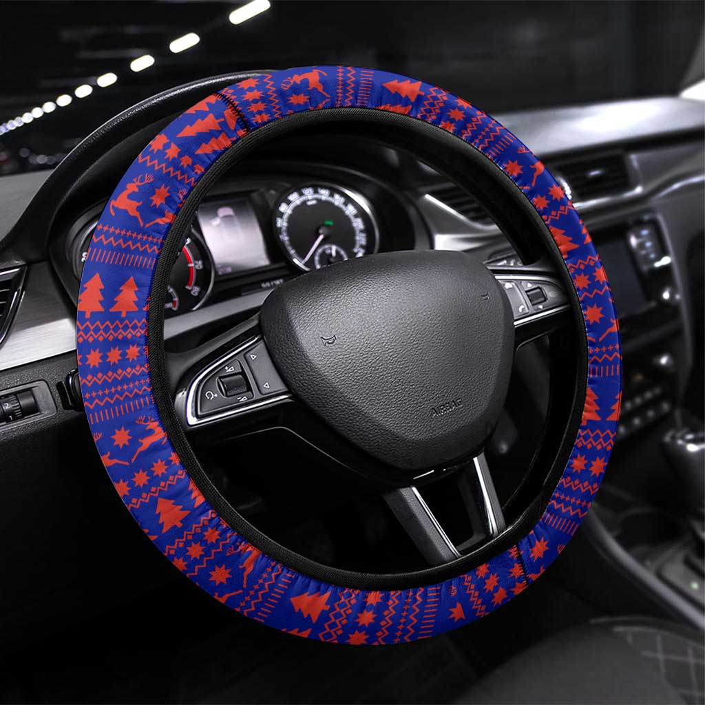 Costa Rica Christmas Steering Wheel Cover with Holiday Bird Gifts Red Blue Pattern and National Flag Design - Wonder Print Shop