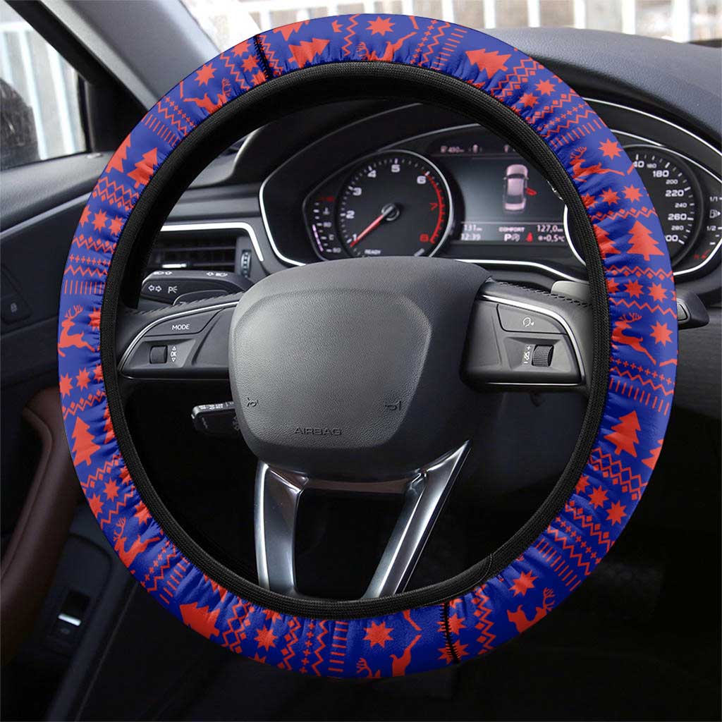 Costa Rica Christmas Steering Wheel Cover with Holiday Bird Gifts Red Blue Pattern and National Flag Design - Wonder Print Shop