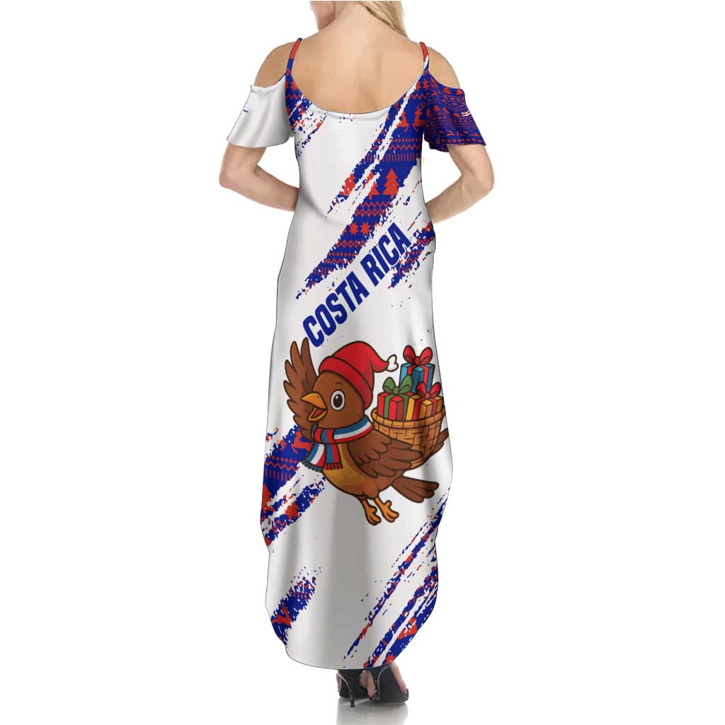 Costa Rica Christmas Summer Maxi Dress with Holiday Bird Gifts Red Blue Pattern and National Flag Design - Wonder Print Shop