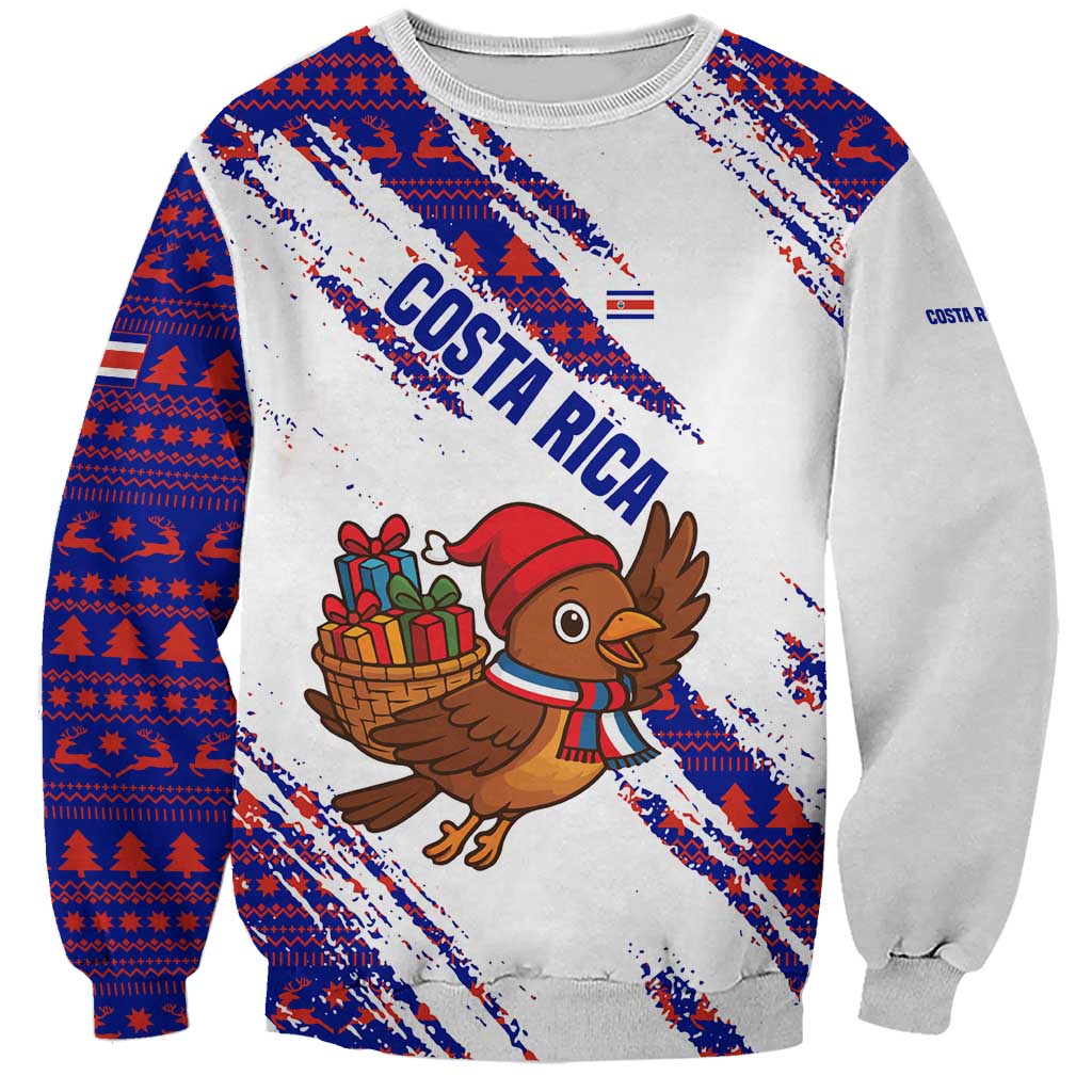 Costa Rica Christmas Sweatshirt with Holiday Bird Gifts Red Blue Pattern and National Flag Design - Wonder Print Shop
