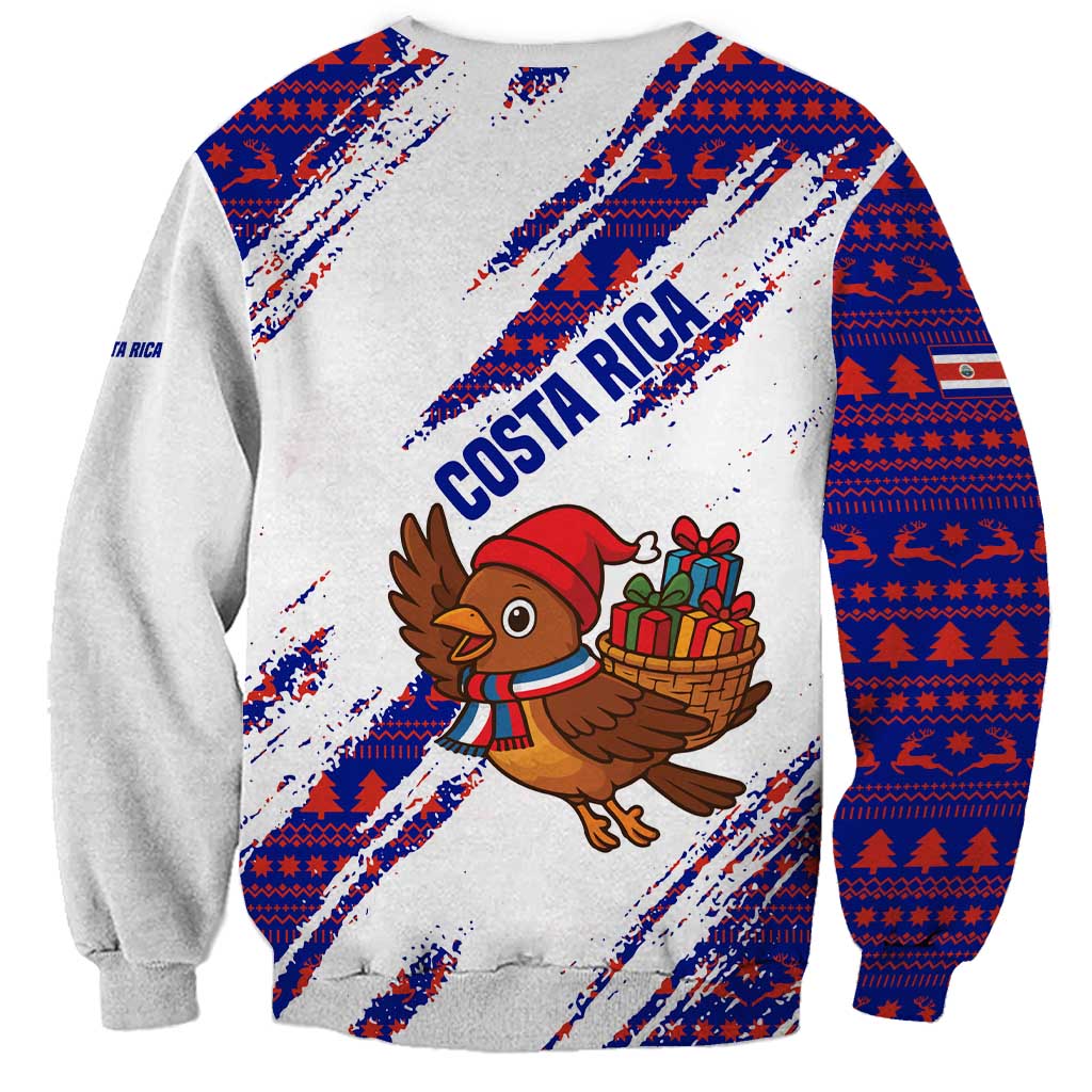 Costa Rica Christmas Sweatshirt with Holiday Bird Gifts Red Blue Pattern and National Flag Design - Wonder Print Shop