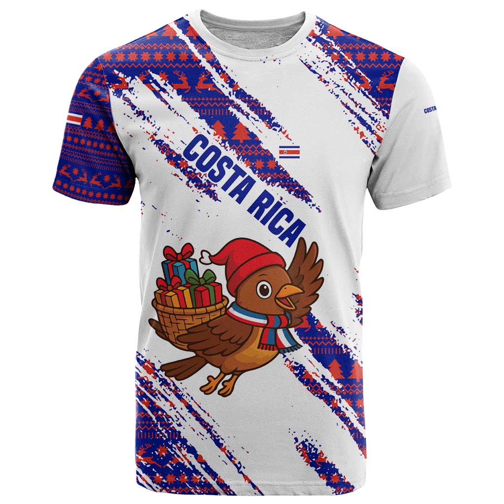 Costa Rica Christmas T Shirt with Holiday Bird Gifts Red Blue Pattern and National Flag Design - Wonder Print Shop