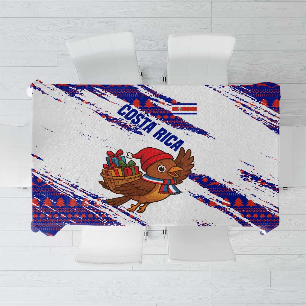 Costa Rica Christmas Tablecloth with Holiday Bird Gifts Red Blue Pattern and National Flag Design - Wonder Print Shop