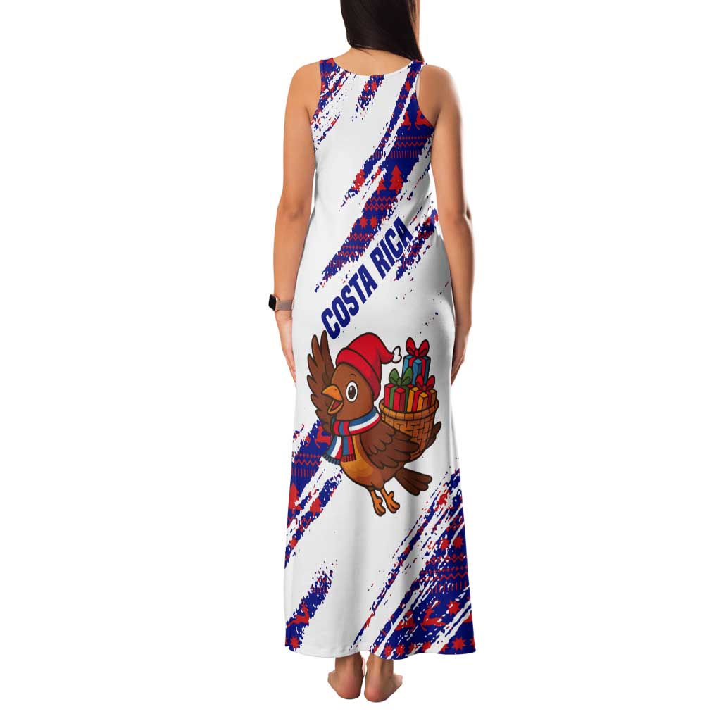 Costa Rica Christmas Tank Maxi Dress with Holiday Bird Gifts Red Blue Pattern and National Flag Design - Wonder Print Shop