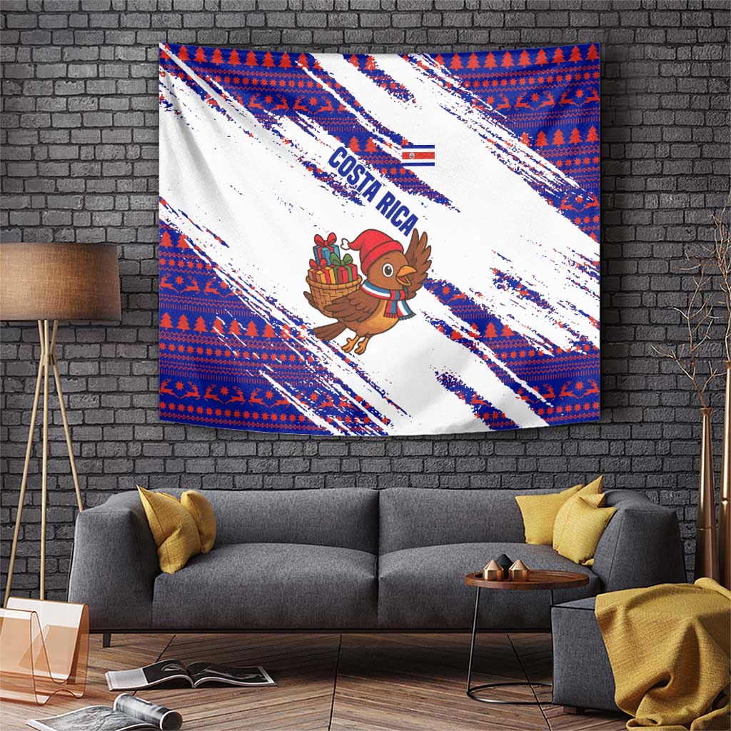 Costa Rica Christmas Tapestry with Holiday Bird Gifts Red Blue Pattern and National Flag Design - Wonder Print Shop