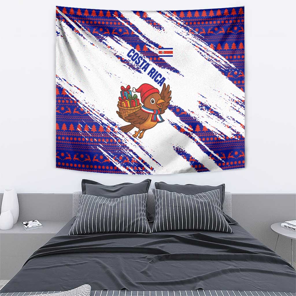 Costa Rica Christmas Tapestry with Holiday Bird Gifts Red Blue Pattern and National Flag Design - Wonder Print Shop