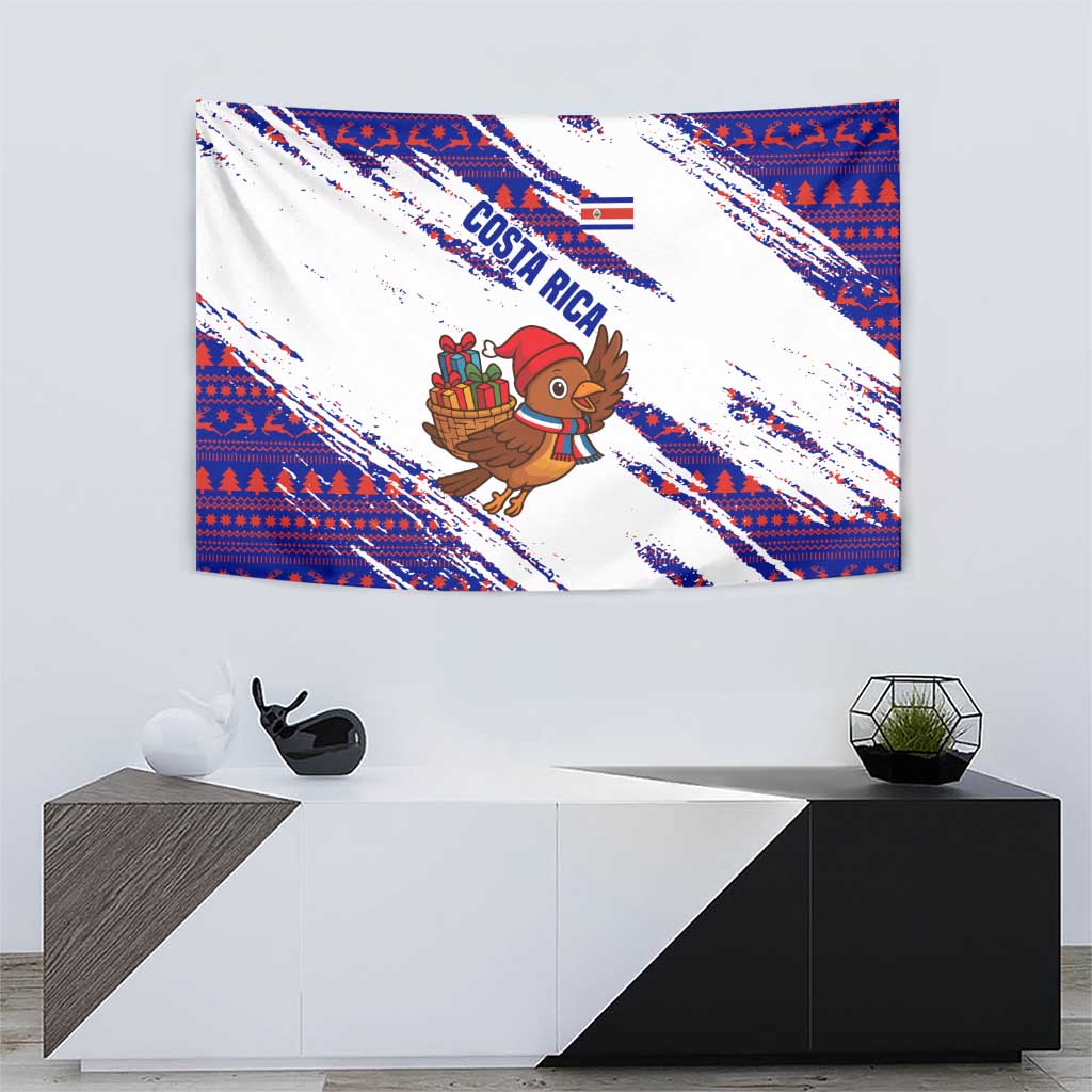 Costa Rica Christmas Tapestry with Holiday Bird Gifts Red Blue Pattern and National Flag Design - Wonder Print Shop